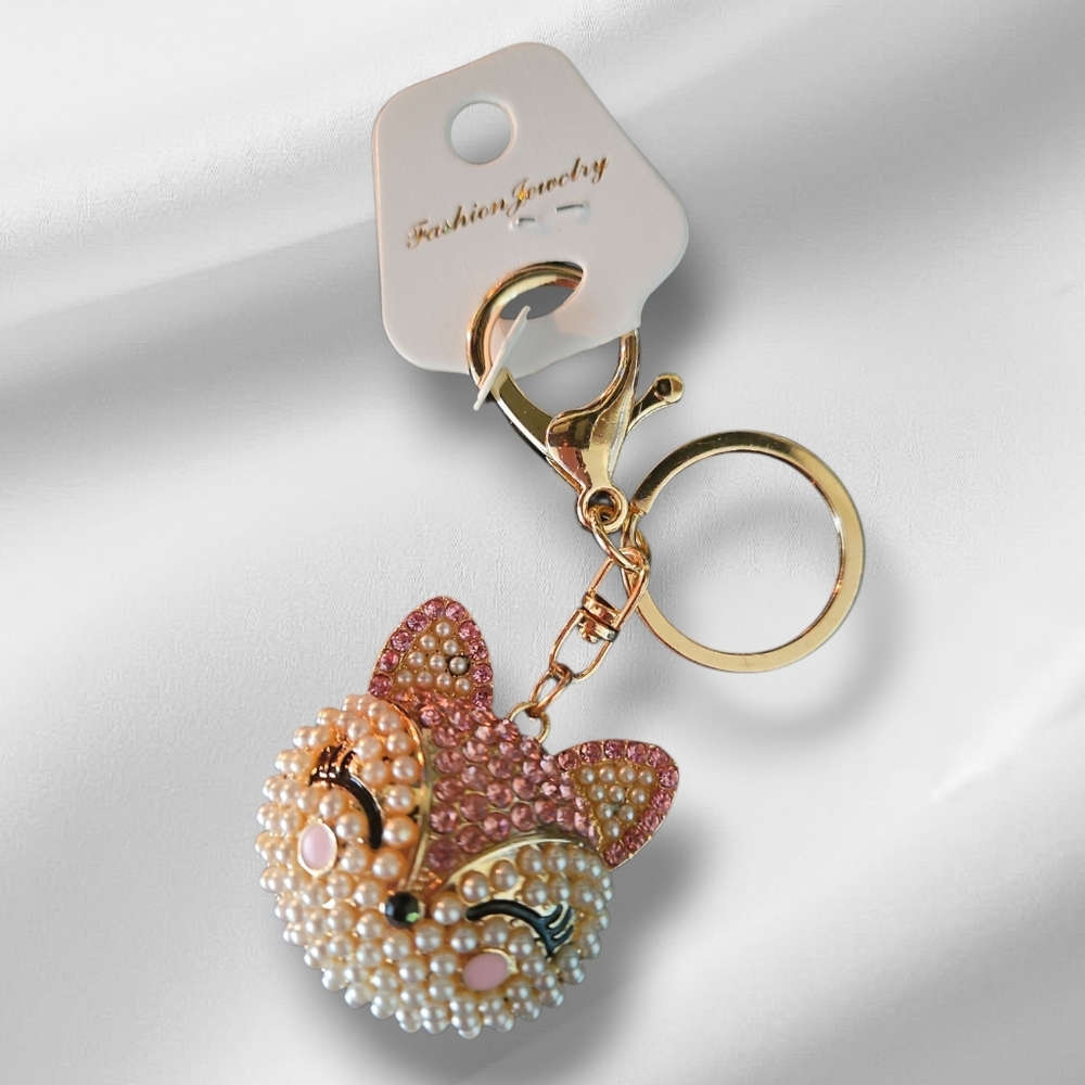 Fox Rhinestone Keychain Pink - Picture 4 of 4